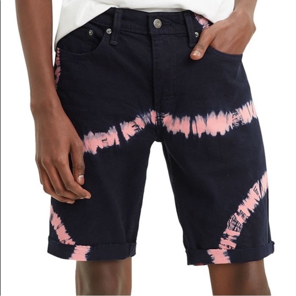 Levi's 511 34 Men’s Navy and Pink Tie-Dye Jean Shorts